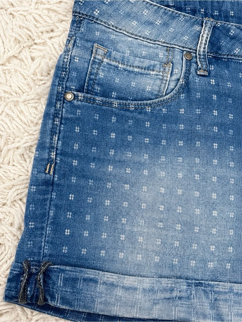 Melrose and Market Blue Denim Polka-Dot Roll Cuff Shorts